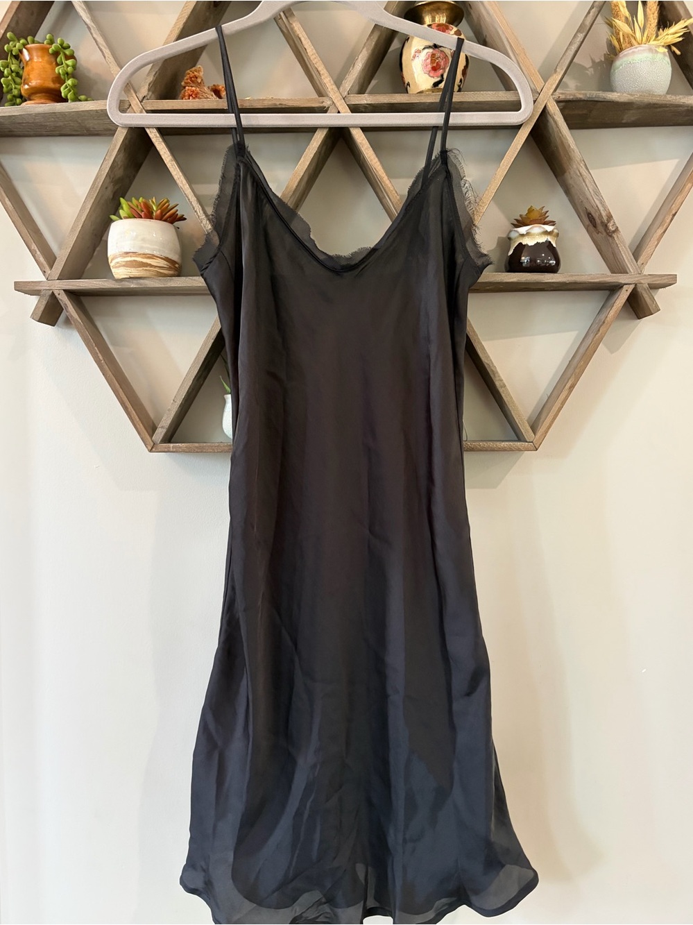 Eloise for Anthropologie black silky slip dress eyelash lace trim. NWT. 
X-small